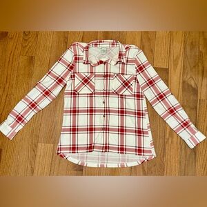 Women's Red and White Plaid Button Down Shirt